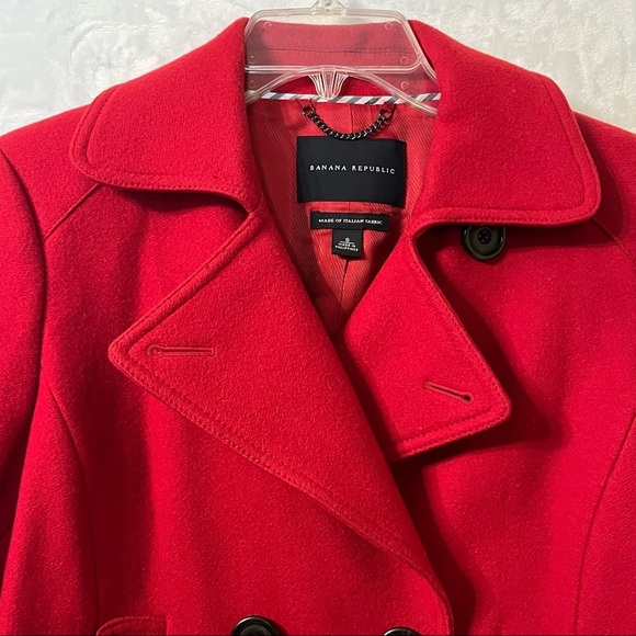 Banana Republic Womens Double Breasted Wool Pea Coat Size S Red Italian Fabric - Picture 6 of 6